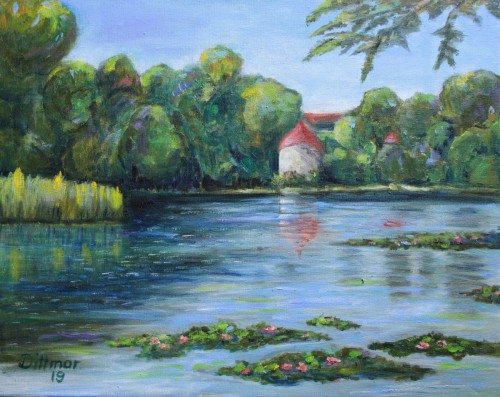 Teich im Hermsdorfer Park, 2019, 50 x 40 cm, Öl